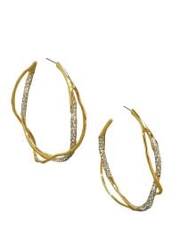 Women\\\'s Intertwined 14K Goldplated & Rhodium-Plated Two-Tone Crystal Pavé Hoop Earrings - Silver at Saks Fifth Avenue